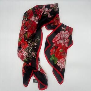 Vince Camuto Black and Red Floral Long Scarf Polyester 70" x 16.5"